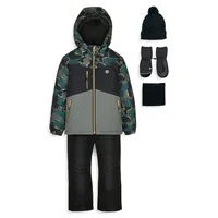 Little Boy's 5-Piece Colourblock-Print Snowsuit Set