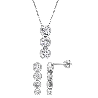 Sterling Silver & Cubic Zirconia Pendant Necklace & Linear Earrings 2-Piece Set