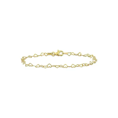 Goldtone-Plated Sterling Silver Heart-Link Chain Bracelet- 7.5-Inch