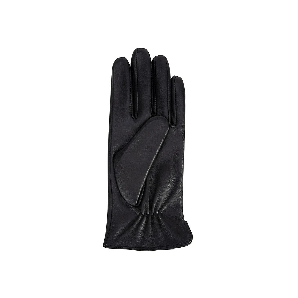 Plain Front Fleece-Lined Leather Gloves