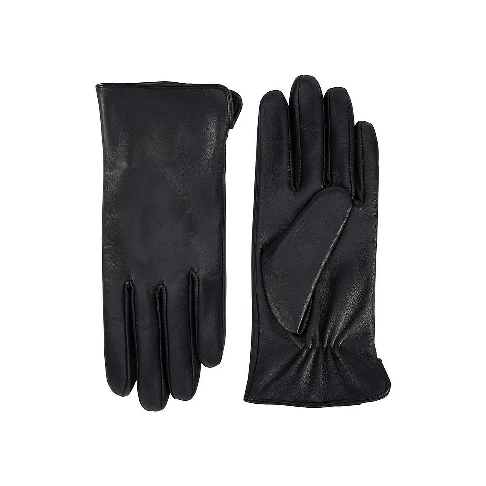 Plain Front Fleece-Lined Leather Gloves