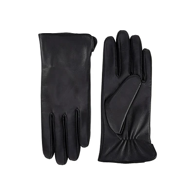 Plain Front Fleece-Lined Leather Gloves