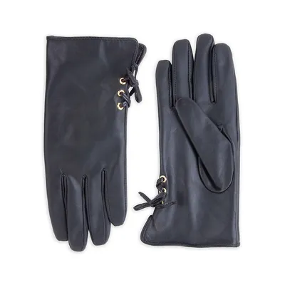 Women's Side Lace Detail Leather Gloves