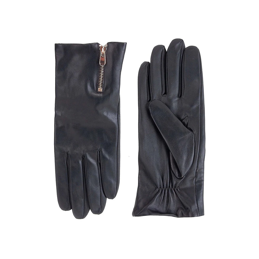 Wrist Zipper Leather Gloves