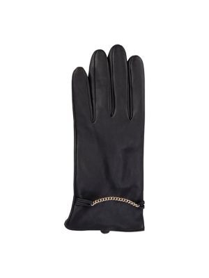 Chain Detail Leather Gloves