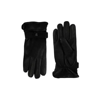 Men's Embossed Leather Belted Gloves