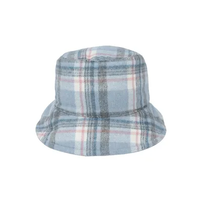 Plaid & Faux Fur Reversible Bucket Hat