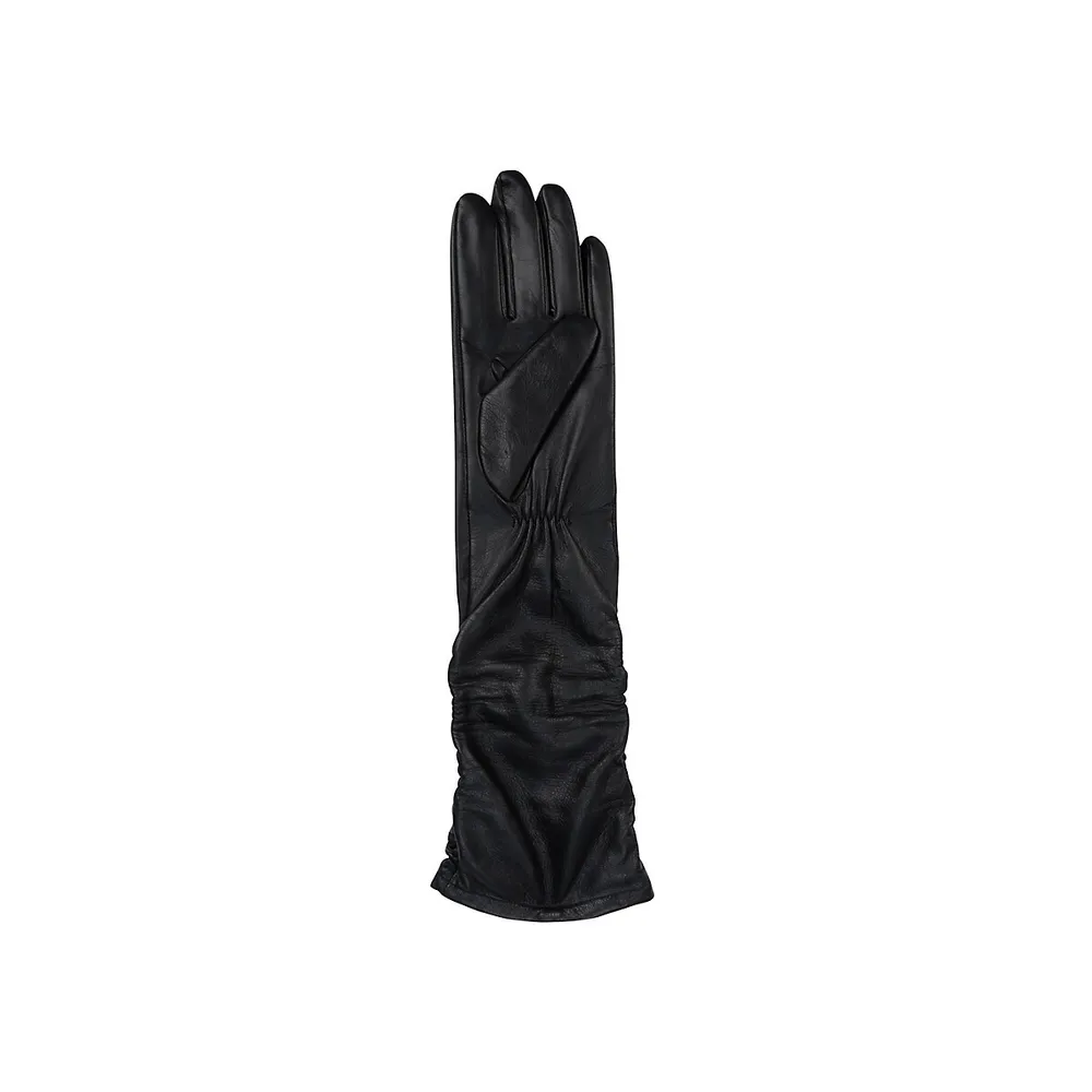 Women's Ruched Elbow-Length Semi-Aniline Leather Gloves