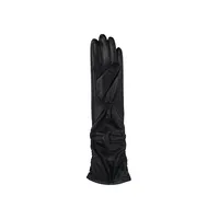 Women's Ruched Elbow-Length Semi-Aniline Leather Gloves
