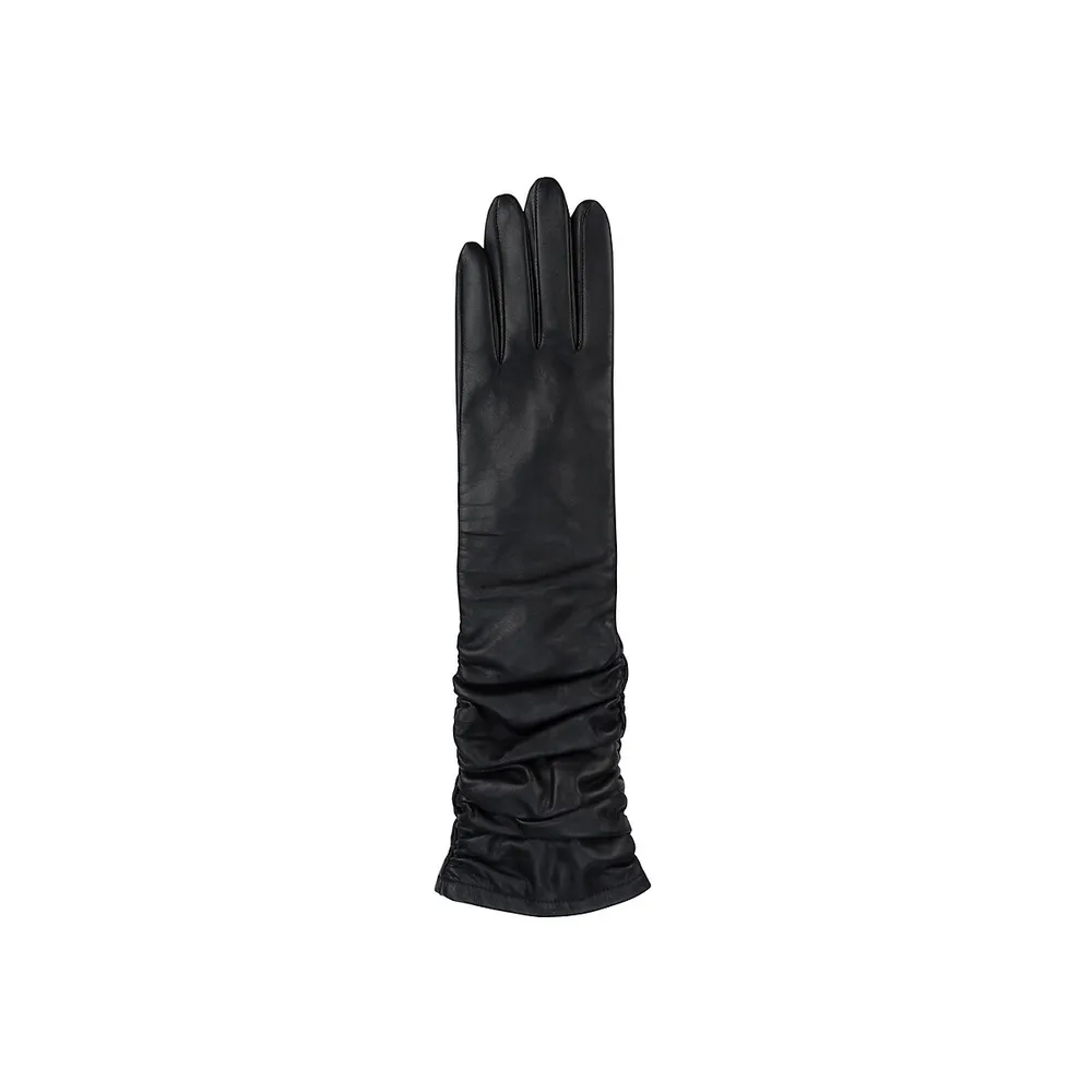 Women's Ruched Elbow-Length Semi-Aniline Leather Gloves