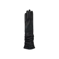 Women's Ruched Elbow-Length Semi-Aniline Leather Gloves
