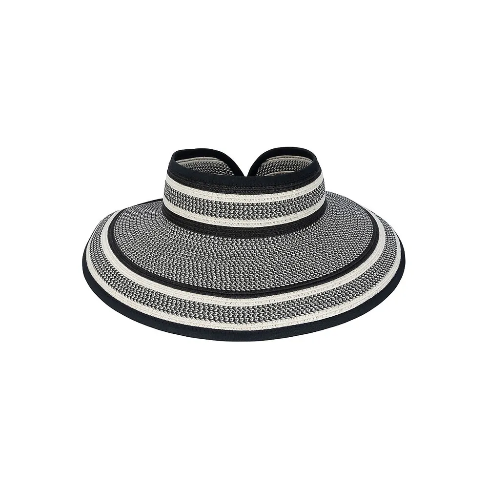 Nine West Stripe Straw UPF 50+ Roll-Up Visor Hat
