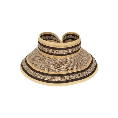 Chapeau pare-soleil enroulable en paille à rayures avec facteur de protection contre les rayons UV de 50