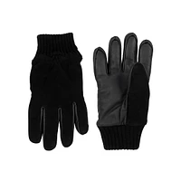 Men's Leather-Palm Wool-Cuff Suede Gloves