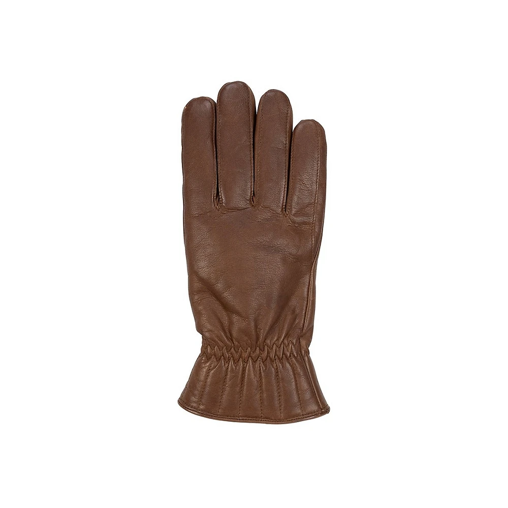 Men's Teddy-Lined Vertical-Quilt Leather Gloves