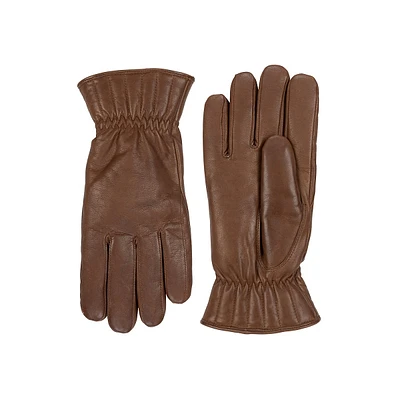 Men's Teddy-Lined Vertical-Quilt Leather Gloves