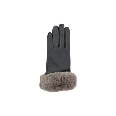 Leather Glove with Faux Fur Cuff