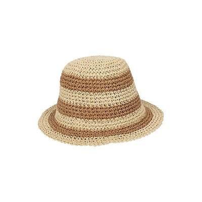 Striped Paper Crochet Cloche Hat