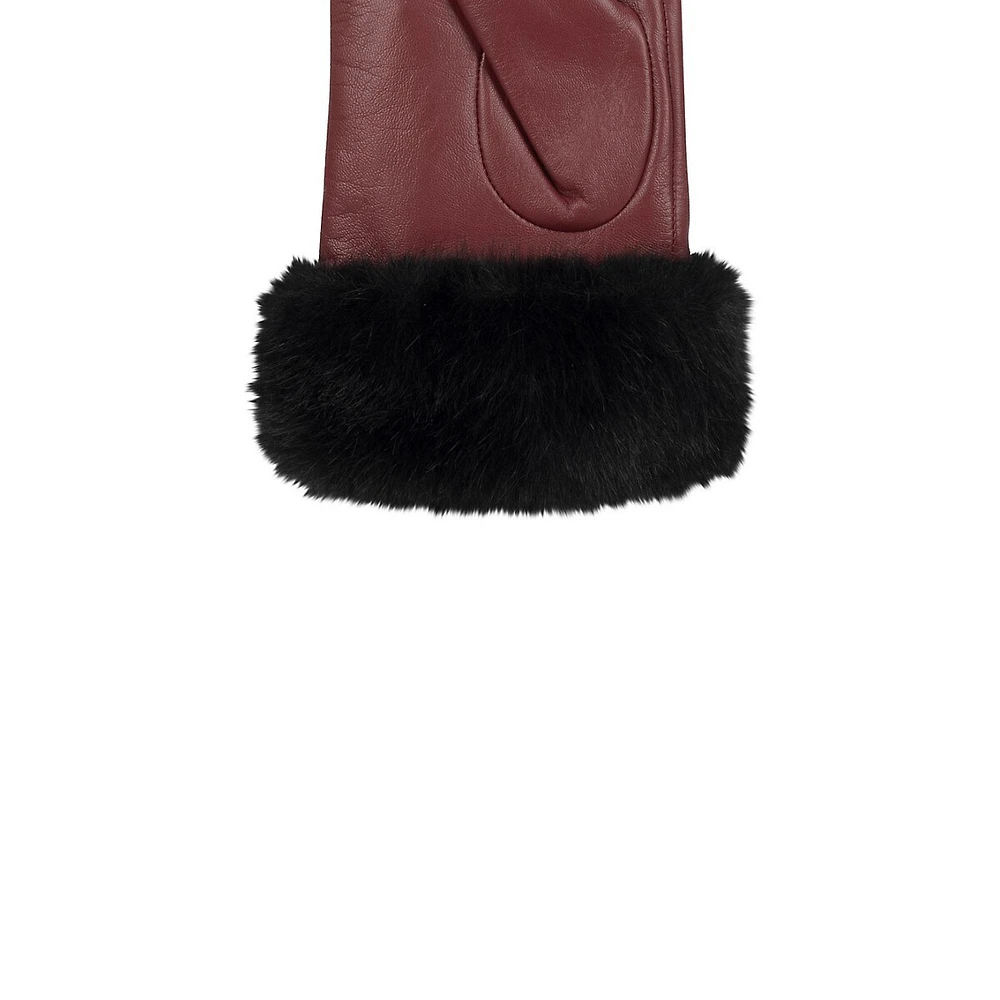 Gants en cuir avec revers fausse fourrure pour femmes