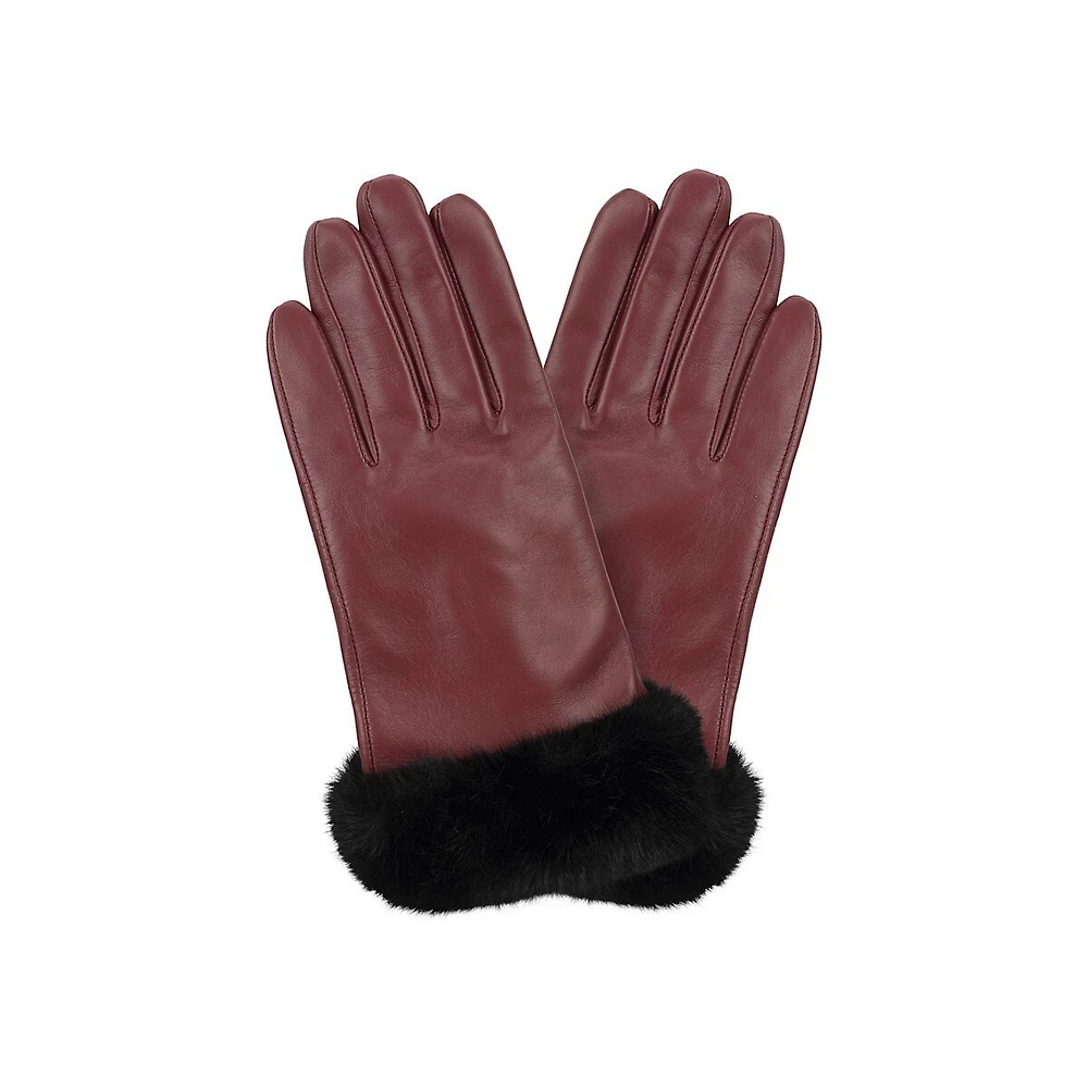 Women's Faux-Fur Cuff Leather Gloves