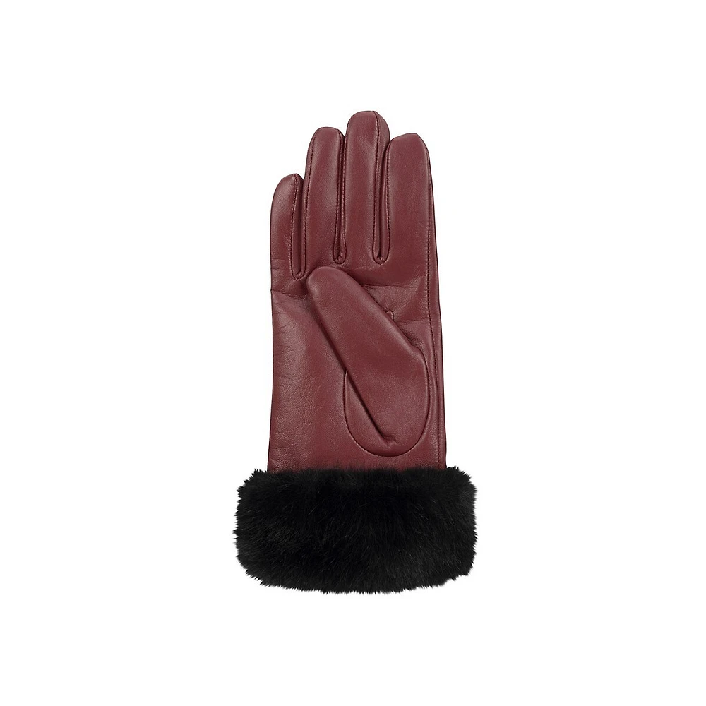 Gants en cuir avec revers fausse fourrure pour femmes
