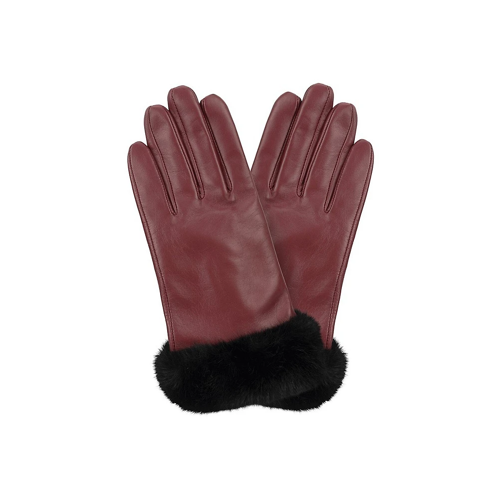 Women's Faux-Fur Cuff Leather Gloves