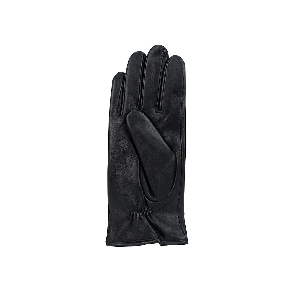 Women's Cashmere-Lined Smooth-Front Leather Gloves