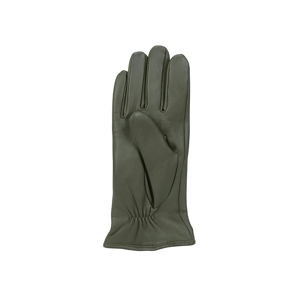 Women's Cashmere-Lined Smooth-Front Leather Gloves