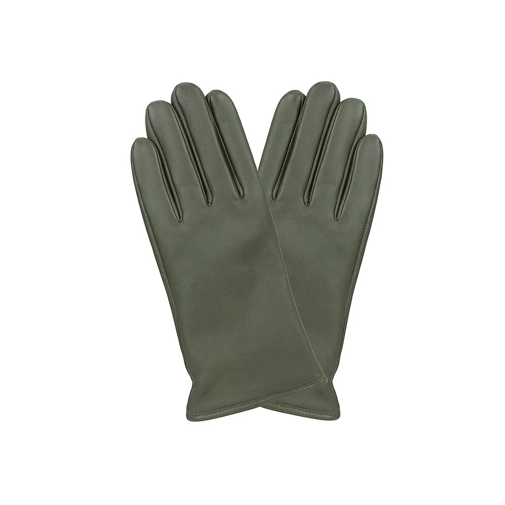 Women's Cashmere-Lined Smooth-Front Leather Gloves