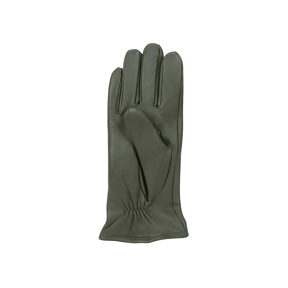 Women's Cashmere-Lined Smooth-Front Leather Gloves