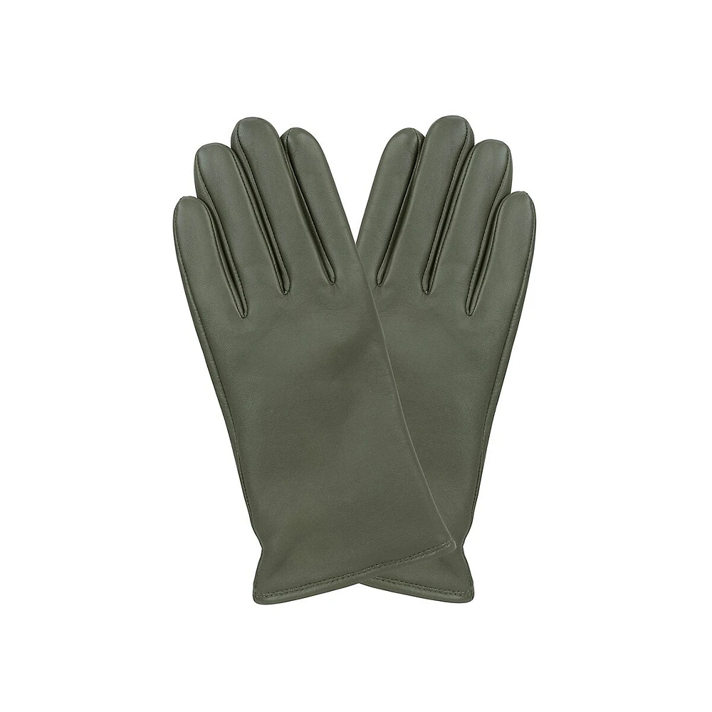 Women's Cashmere-Lined Smooth-Front Leather Gloves