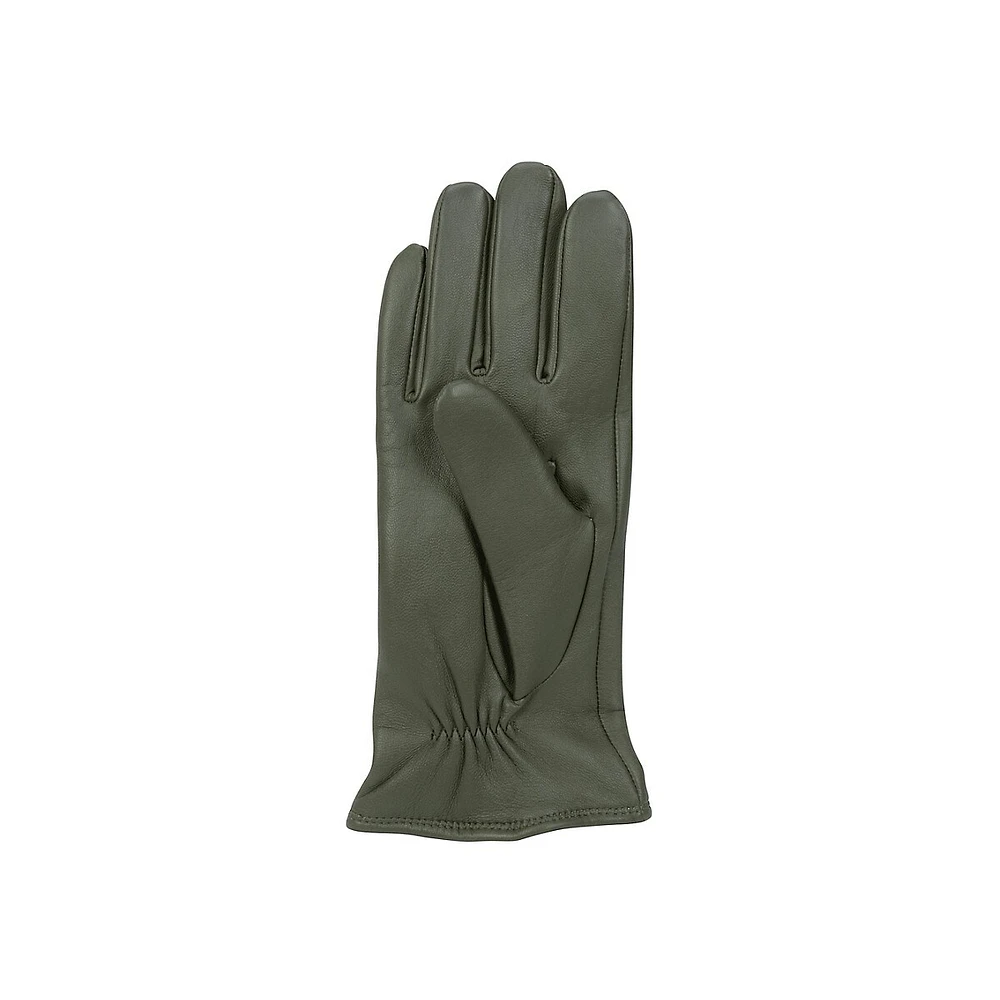 Women's Cashmere-Lined Smooth-Front Leather Gloves