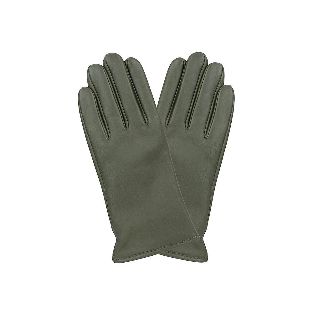 Women's Cashmere-Lined Smooth-Front Leather Gloves