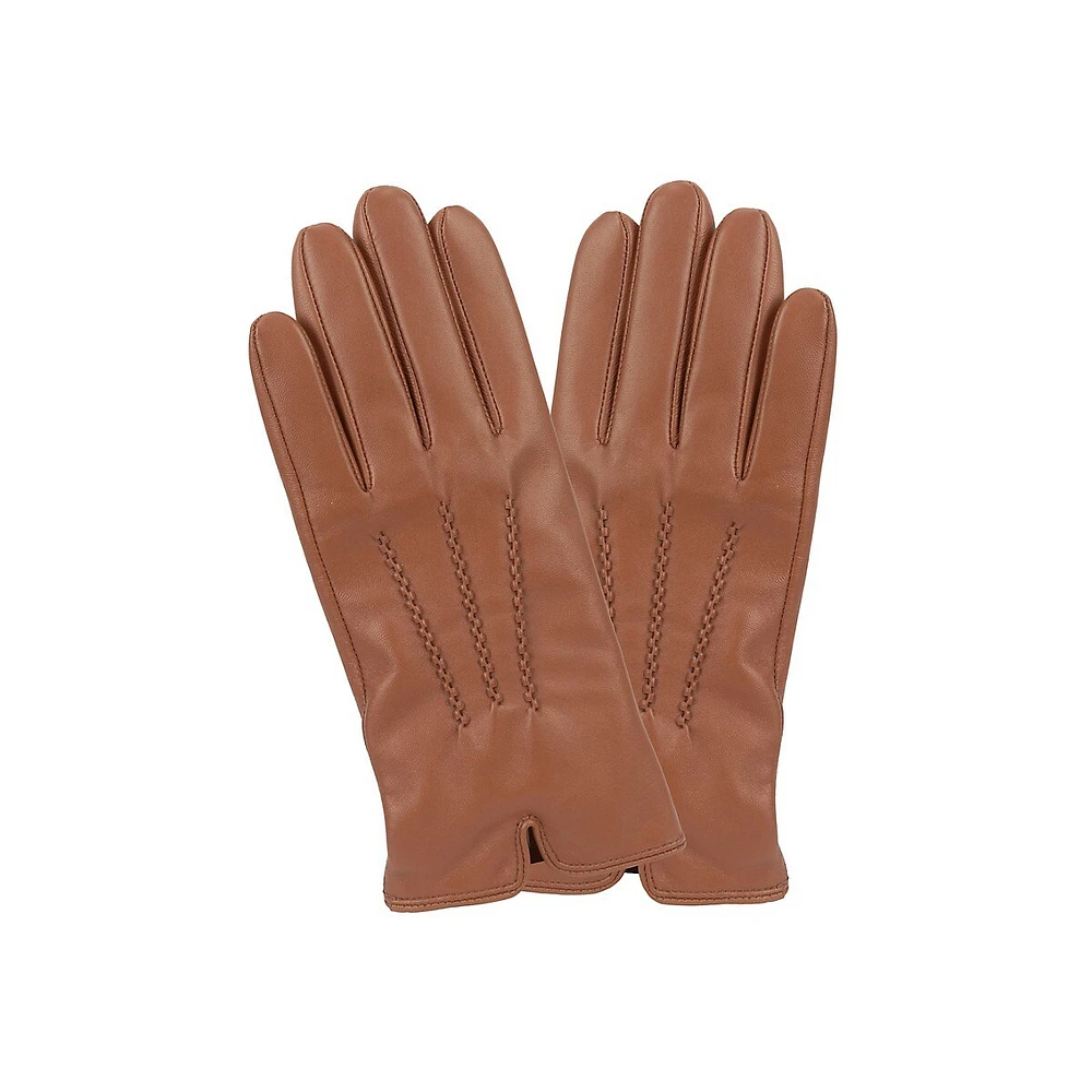 Women's 3-Point Front Cashmere-Lined Leather Gloves