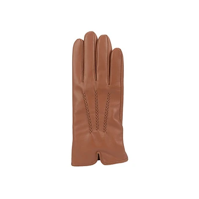 Women's 3-Point Front Cashmere-Lined Leather Gloves