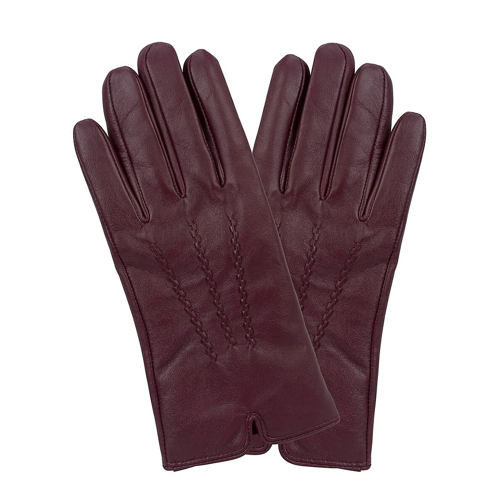 Women's 3-Point Front Cashmere-Lined Leather Gloves