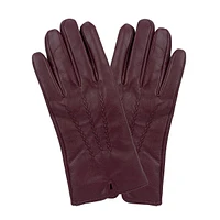 Women's 3-Point Front Cashmere-Lined Leather Gloves