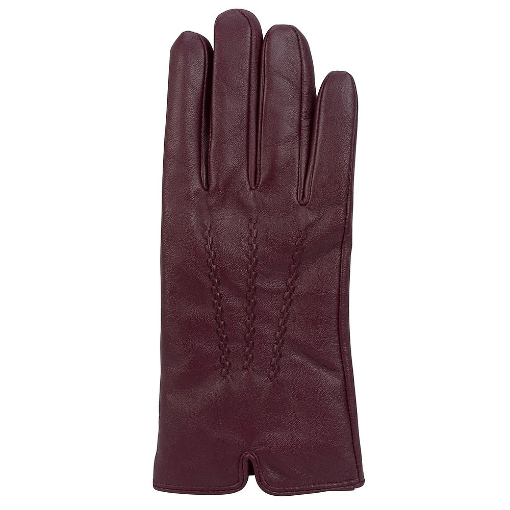 Women's 3-Point Front Cashmere-Lined Leather Gloves