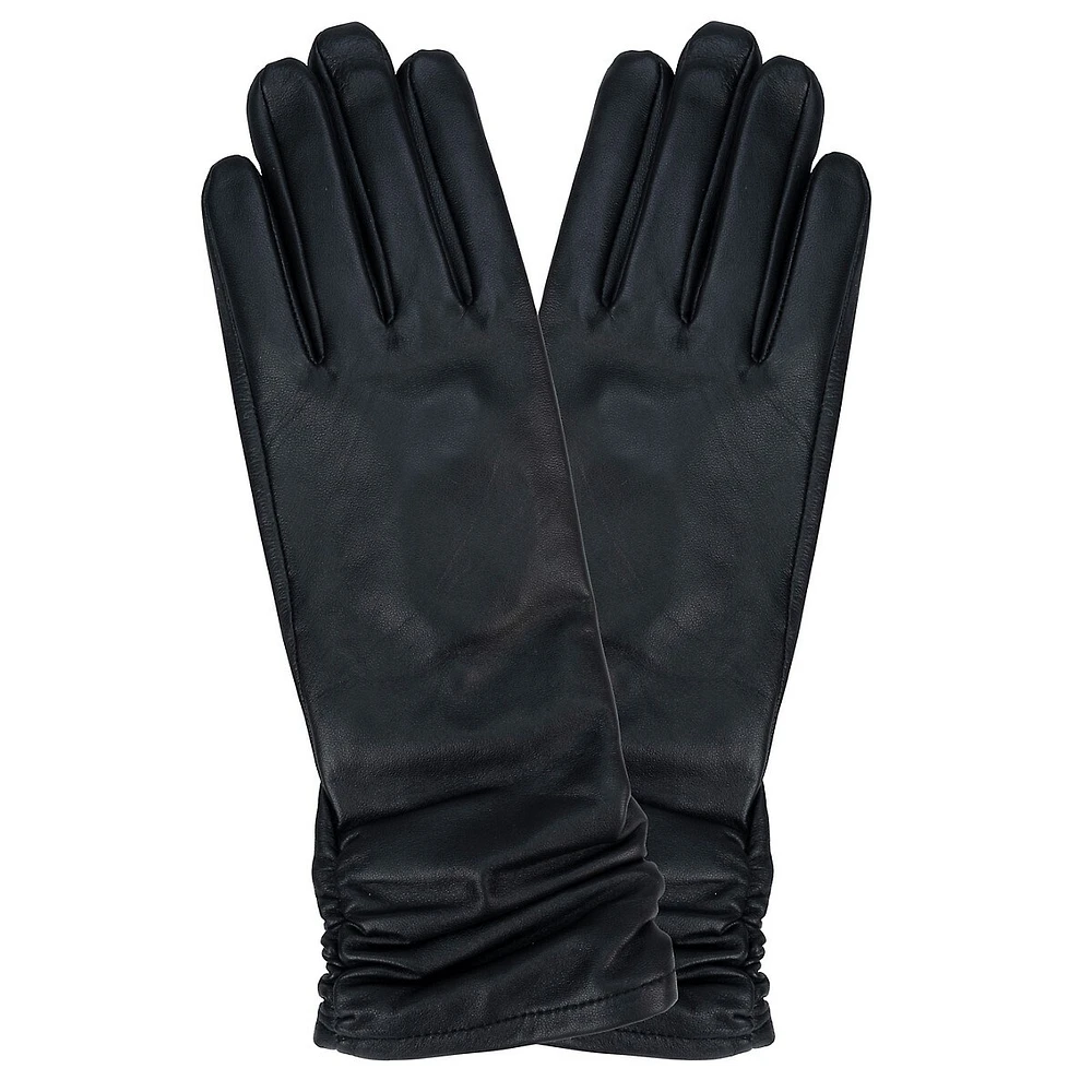 Women's Long Ruched Leather Gloves