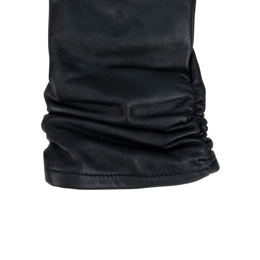 Women's Long Ruched Leather Gloves