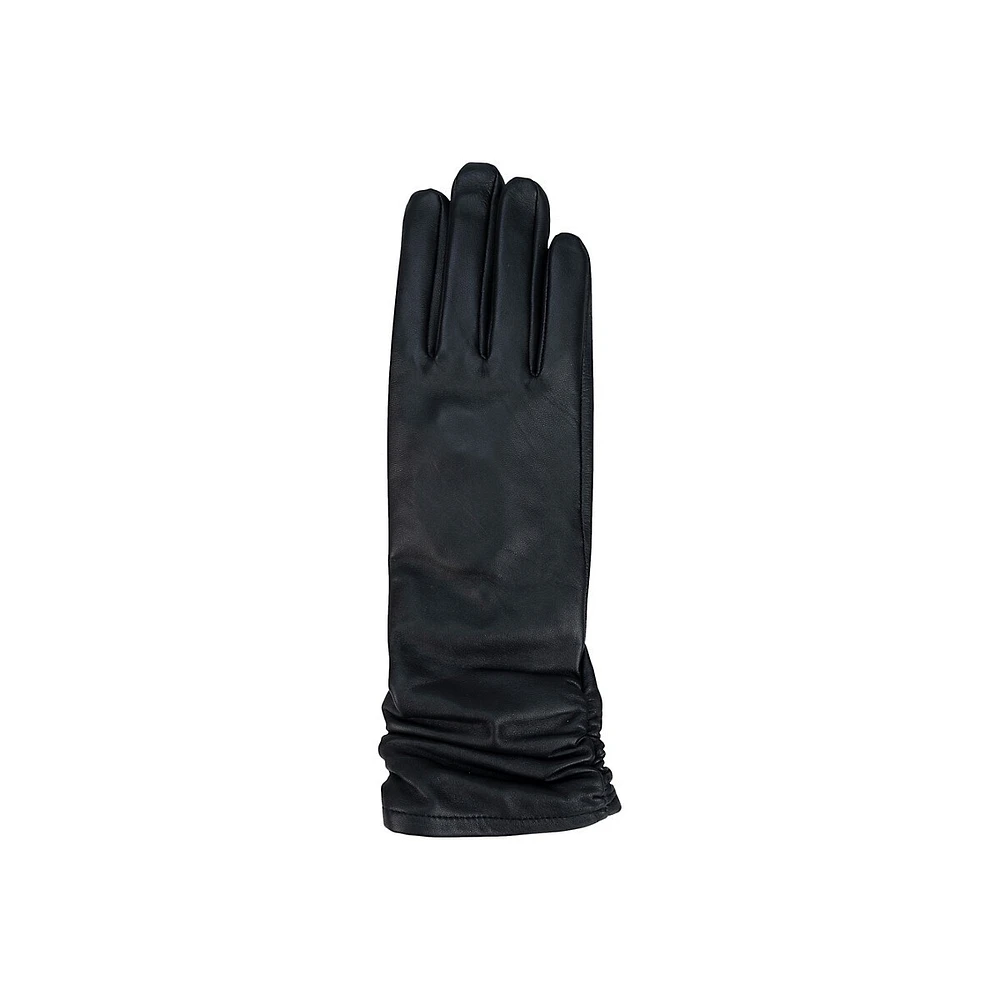 Women's Long Ruched Leather Gloves