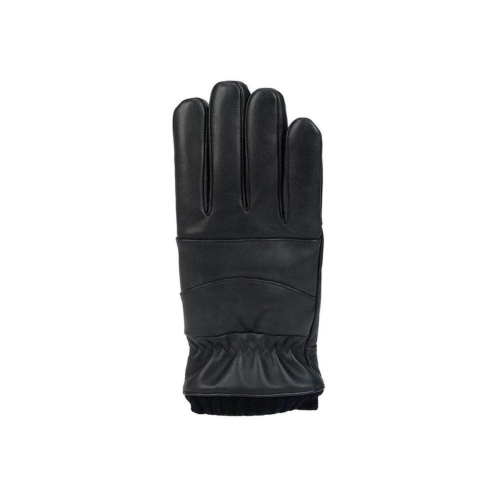 Men's Patch Knit-Cuff Leather Gloves