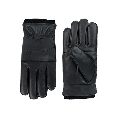 Men's Patch Knit-Cuff Leather Gloves