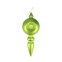 4ct Matte Green Kiwi Retro Reflector Shatterproof Christmas Finial Ornaments 7.5"