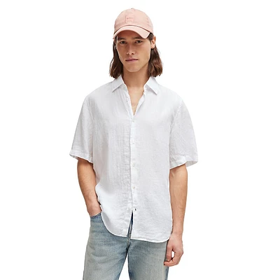 Regular-Fit Linen Canvas Short-Sleeve Shirt