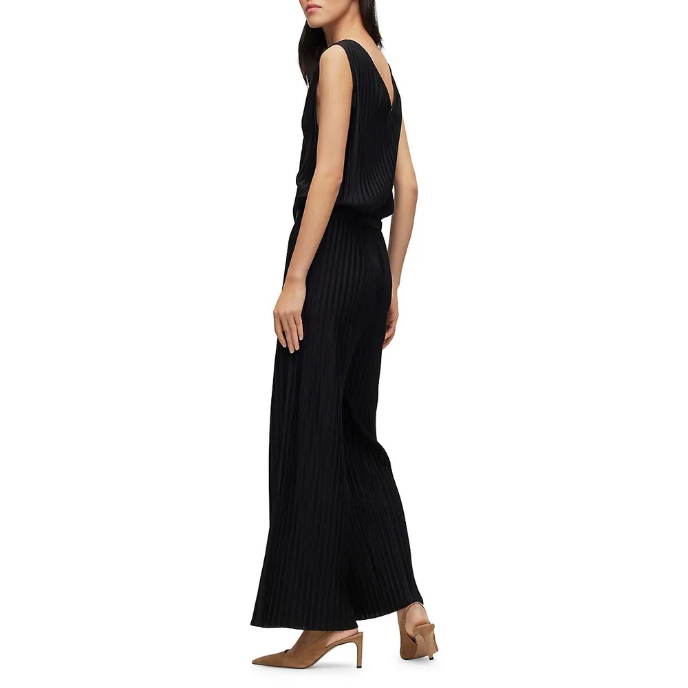 Edacria V-Neck Plissé Wide-leg Jumpsuit