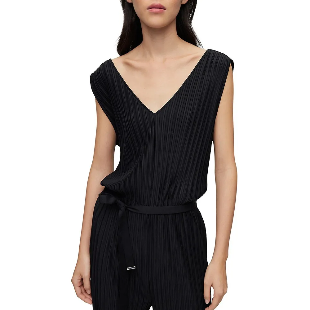 Edacria V-Neck Plissé Wide-leg Jumpsuit