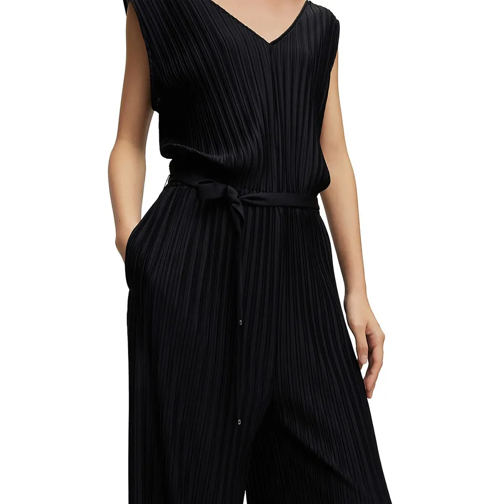 Edacria V-Neck Plissé Wide-leg Jumpsuit