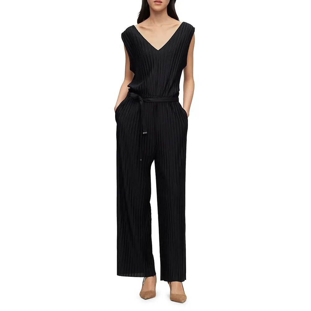 Edacria V-Neck Plissé Wide-leg Jumpsuit