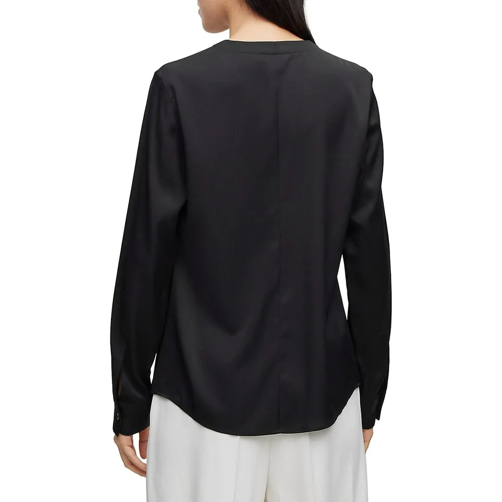 Banorah Ruched-Neck Stretch-Silk Blouse